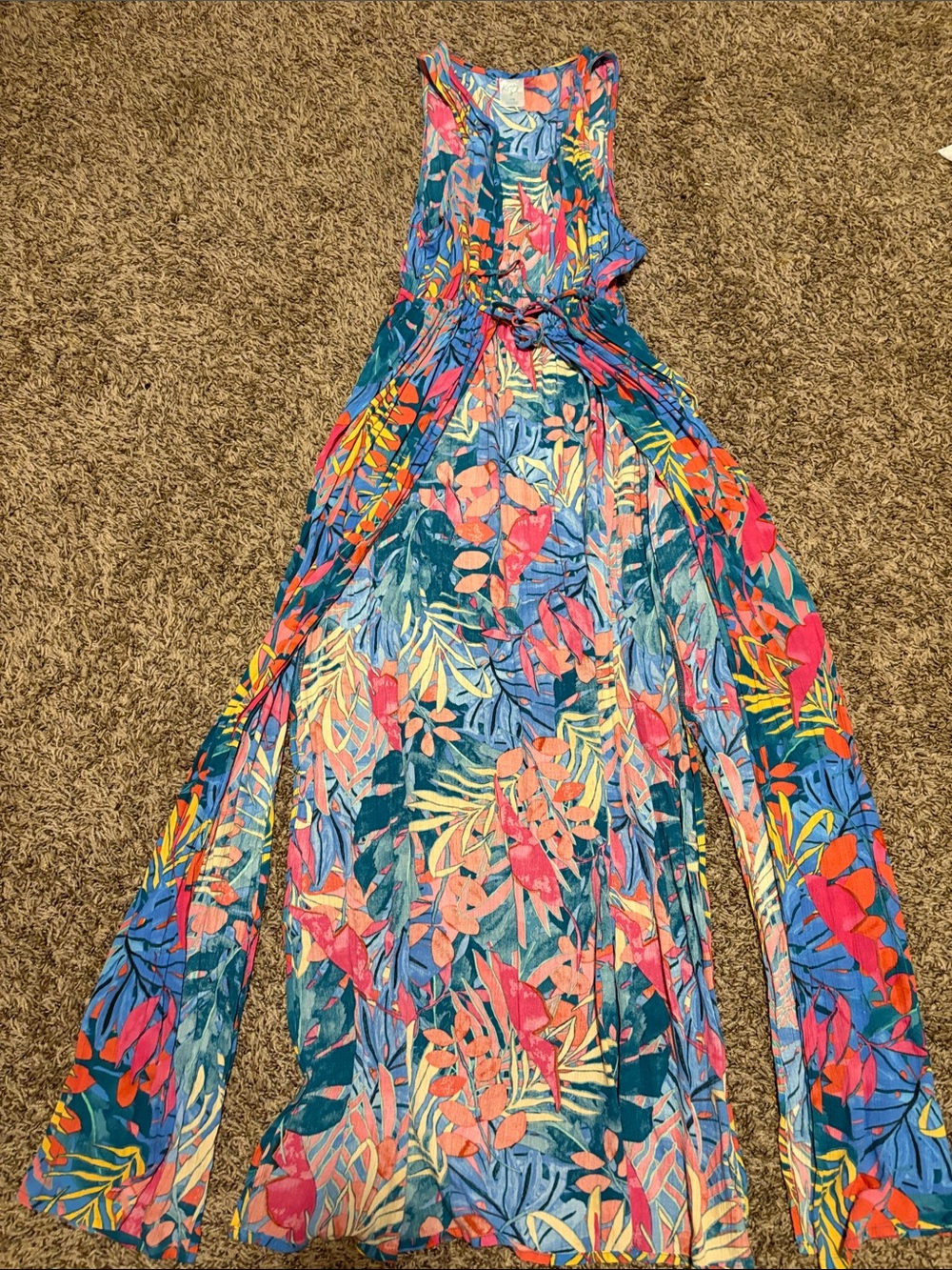 Kona Sol Blue Tropical Print swim cover up with Coral Accents